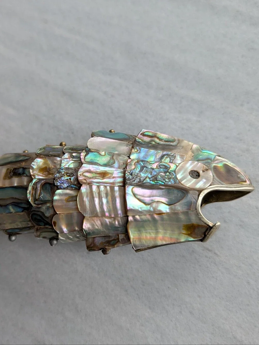 vintage ABALONE SHELL articulated fish bottle opener